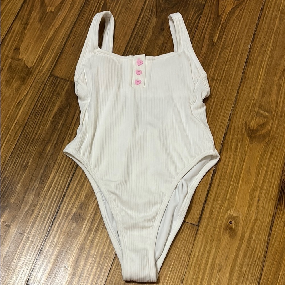 Stoney Clover Lane x Target Women's XXS Ribbed One Piece Swimsuit Henley White